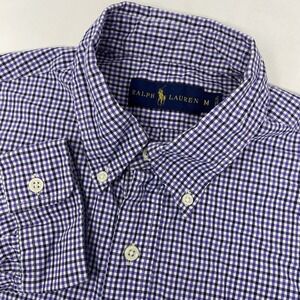 Ralph Lauren Men's Medium Purple White Black Plaid Long Sleeve Button Down Shirt